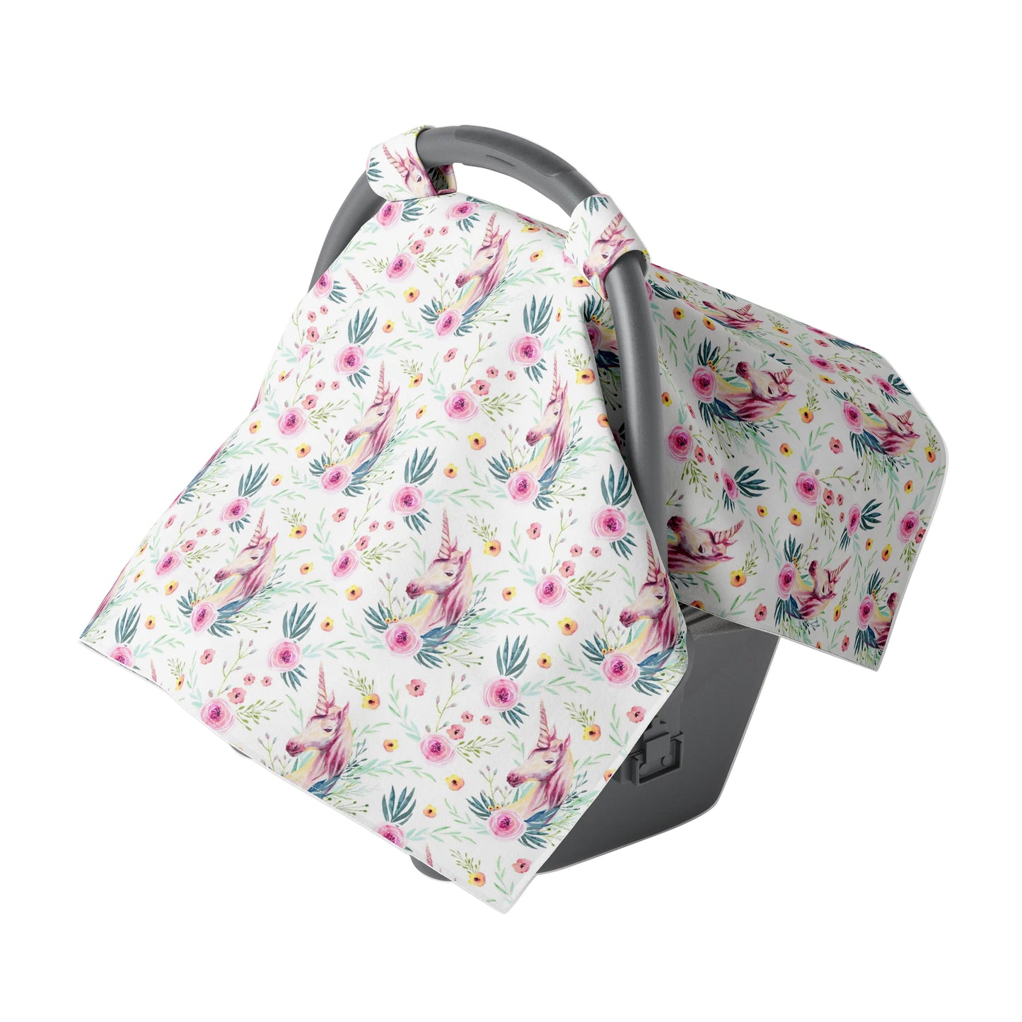 Minky Warm Baby Car Seat Cover by JLIKA - Unicorn Floral