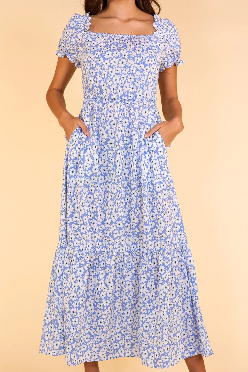 Ladies Grace & Emma Passport to Paradise Light Blue Floral Maxi Dress