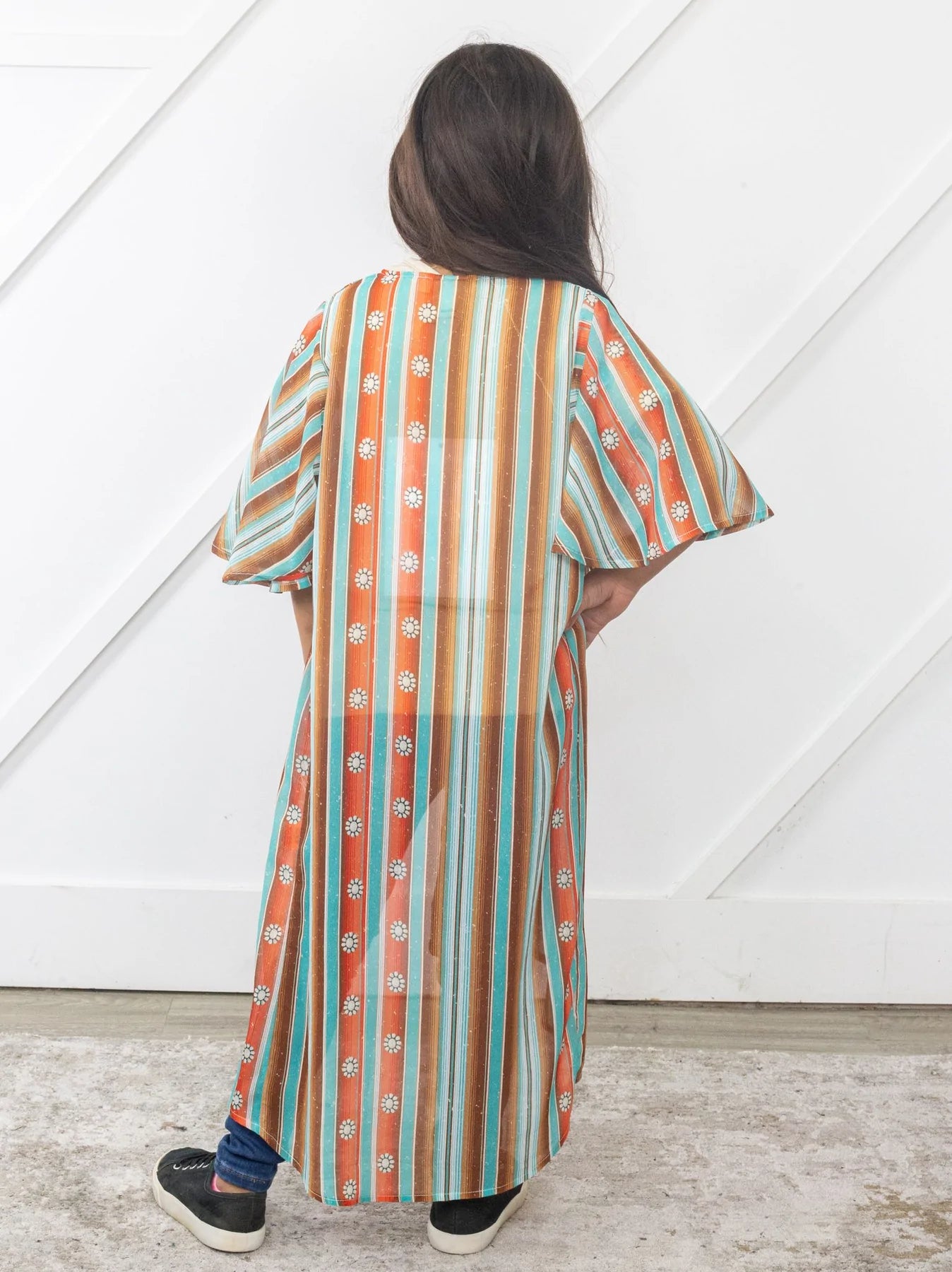 Girls Grace & Emma Squash Blossom Obsessed Turquoise Serape Kimono