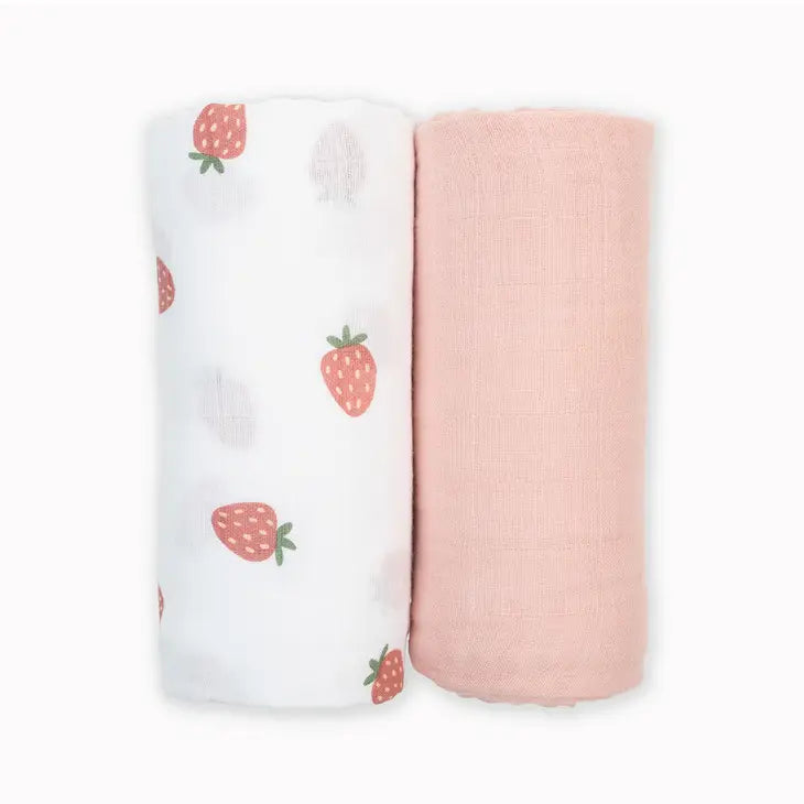 Lulujo 2-Pack Cotton Swaddles - Strawberry/Ballet Slipper
