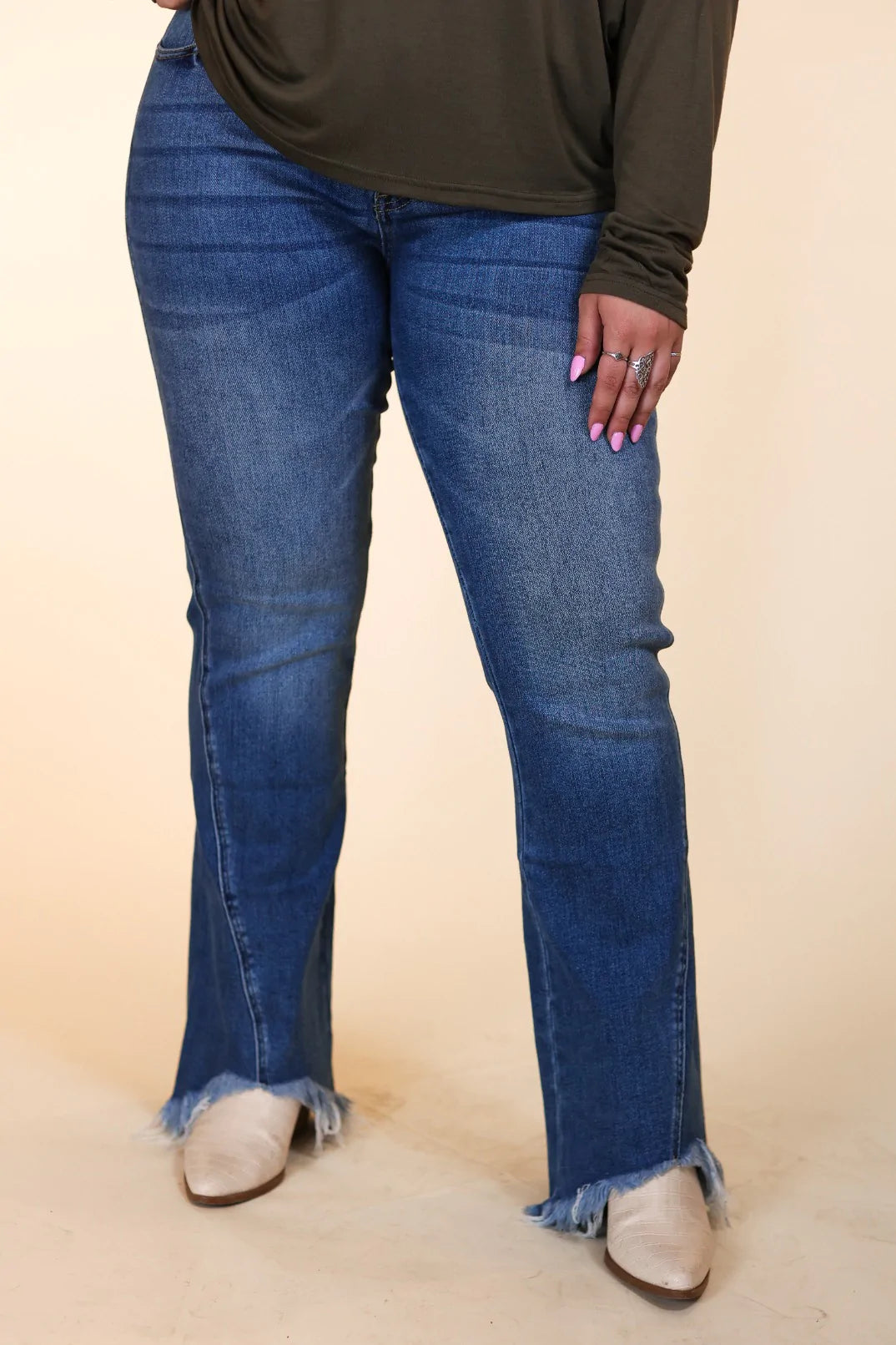 Ladies Grace & Emma The Hanna Medium Wash Shark Bite Flares