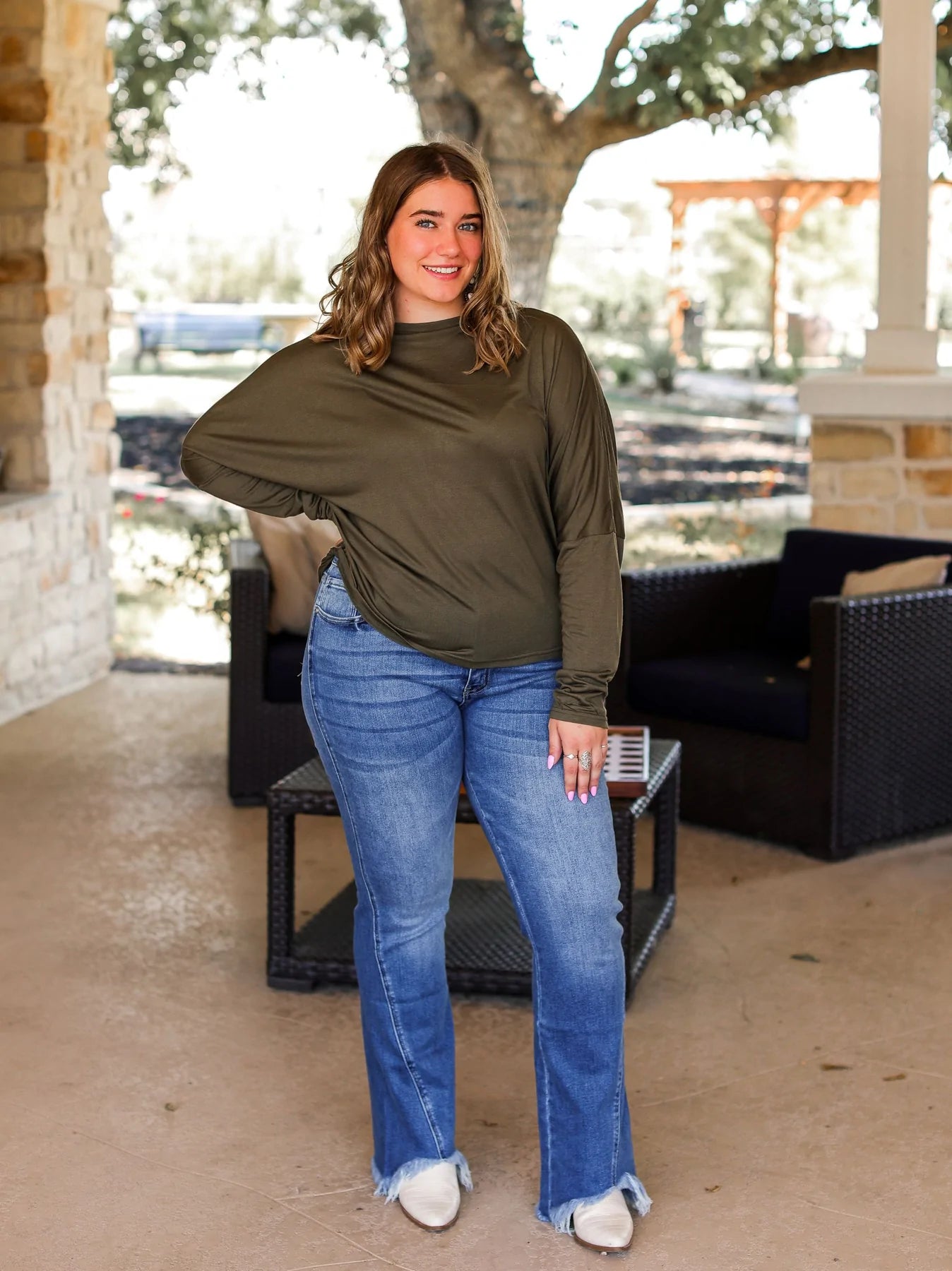 Ladies Grace & Emma The Hanna Medium Wash Shark Bite Flares