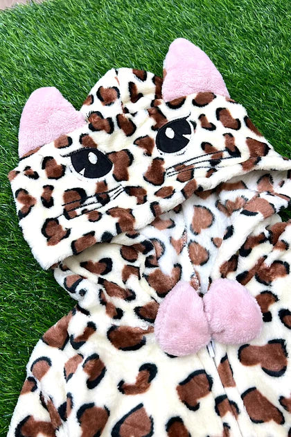 Girls Cheetah Printed Bodysuit With Cozy Fur