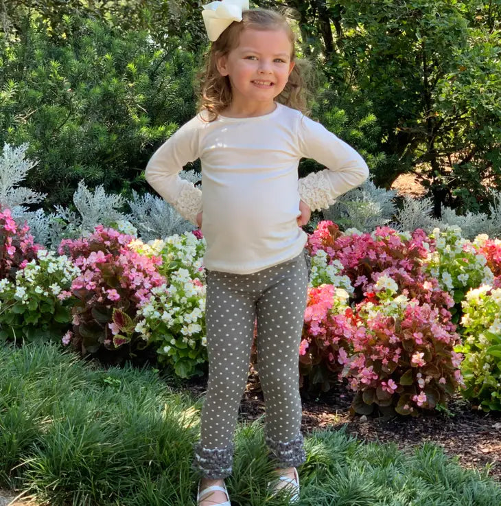 Girls AnnLoren Grey Dot Ruffle Leggings
