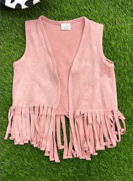 Girls Suede Fabric Vest With Fringe