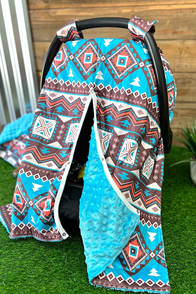 Turquoise Geometric Printed Car Seat Cover