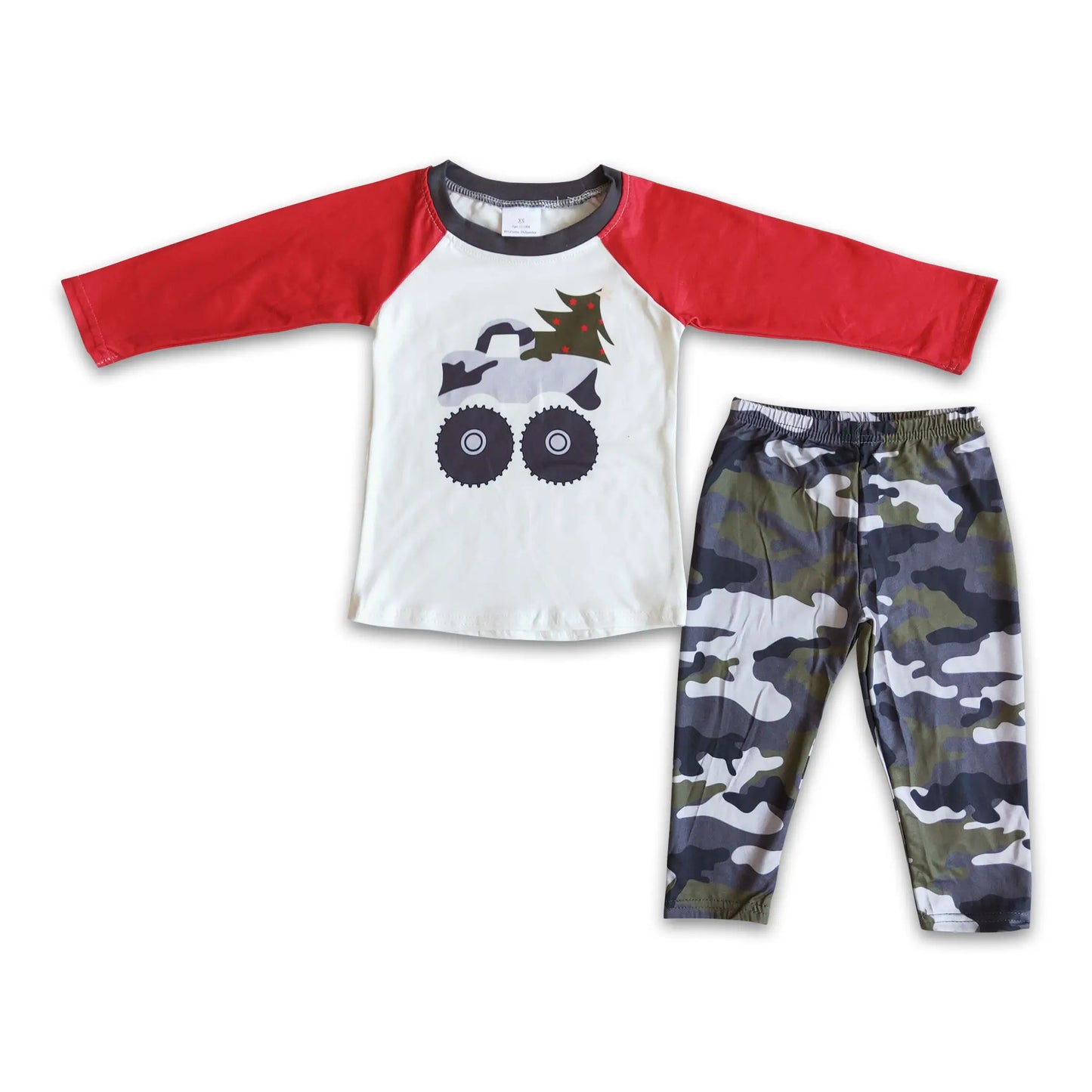 Boys Truck with Christmas Tree Camo Hoodie Outfit