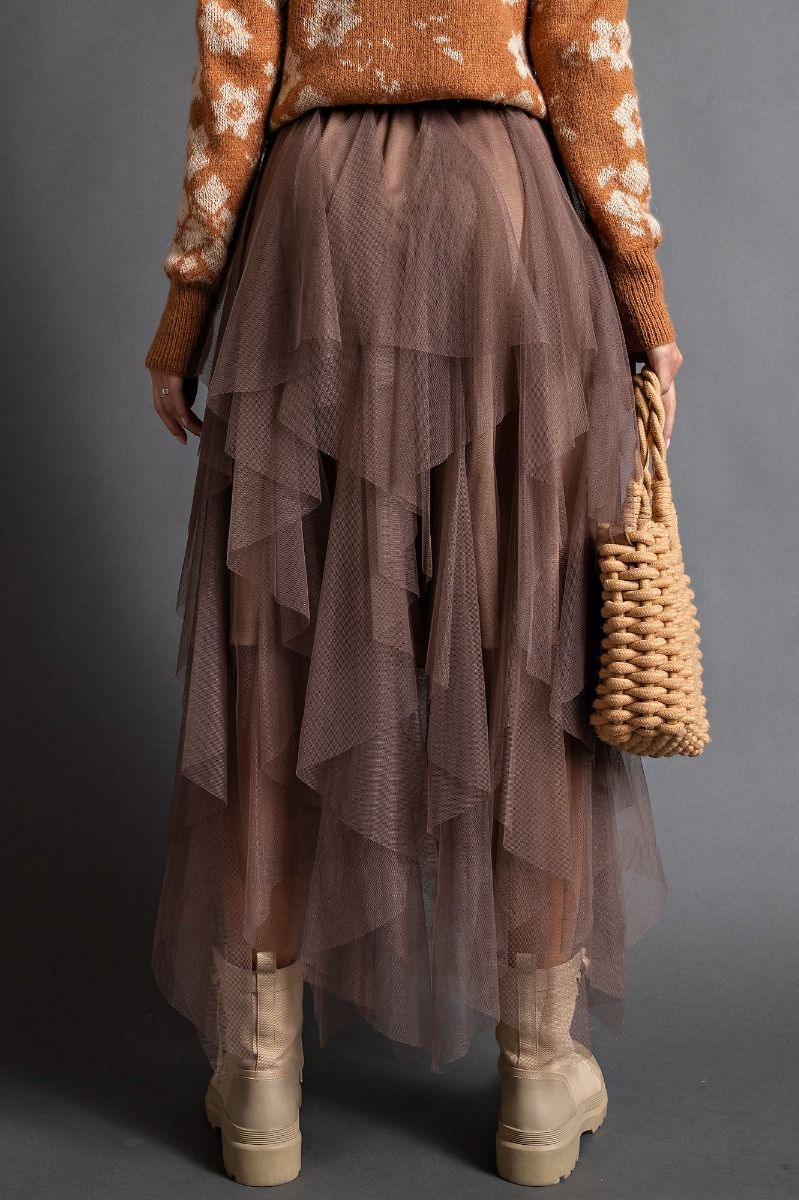 Ladies Fairy Mesh Maxi Skirt-Olive Grey by Easel