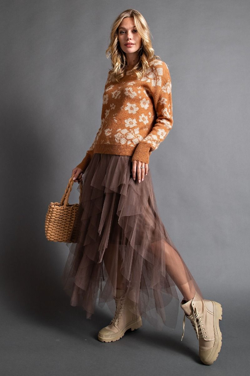 Ladies Fairy Mesh Maxi Skirt-Olive Grey by Easel