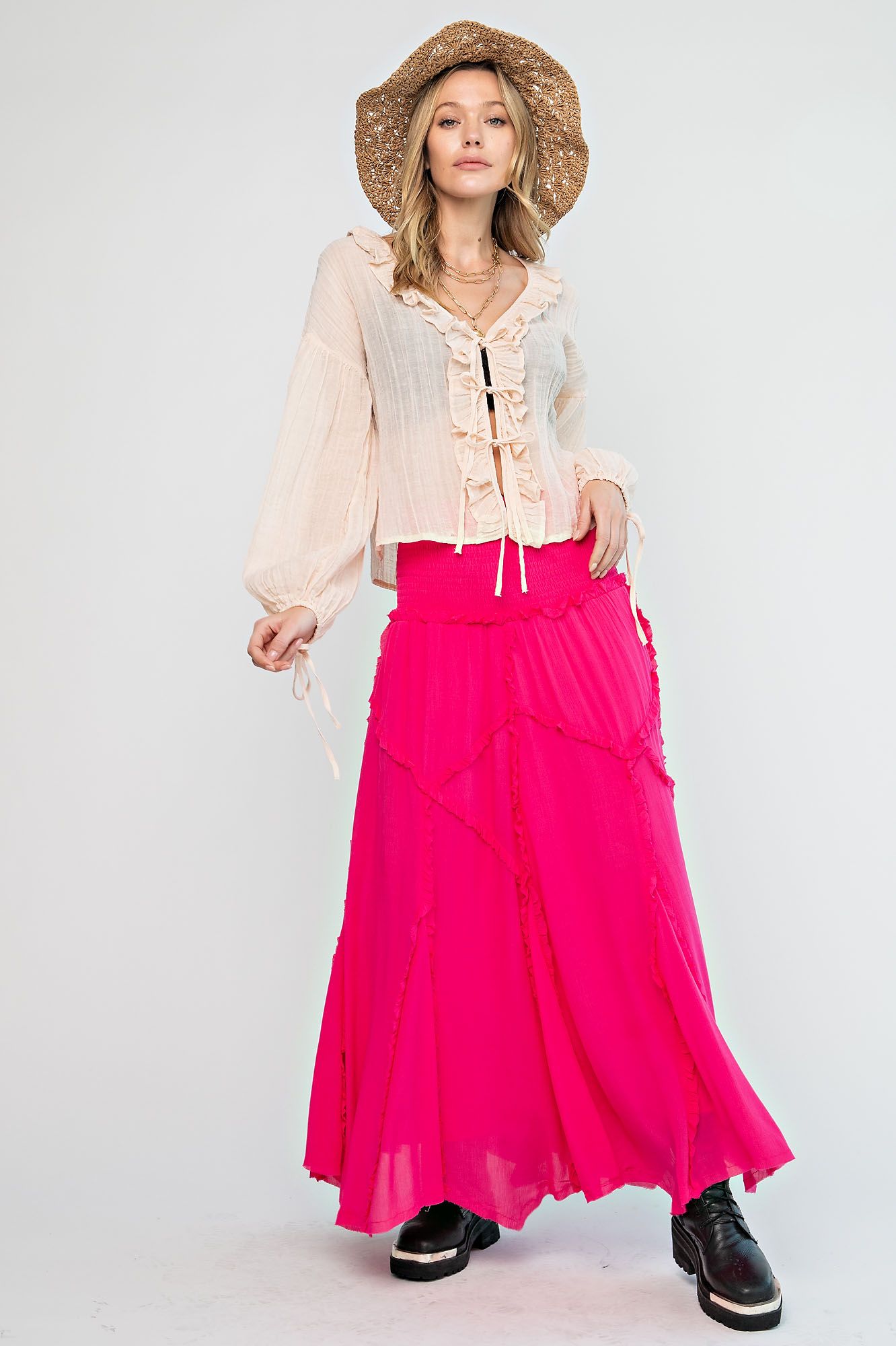 Ladies Rayon Gauze Ruffle Handkerchief Maxi Skirt/Tube Dress by Easel