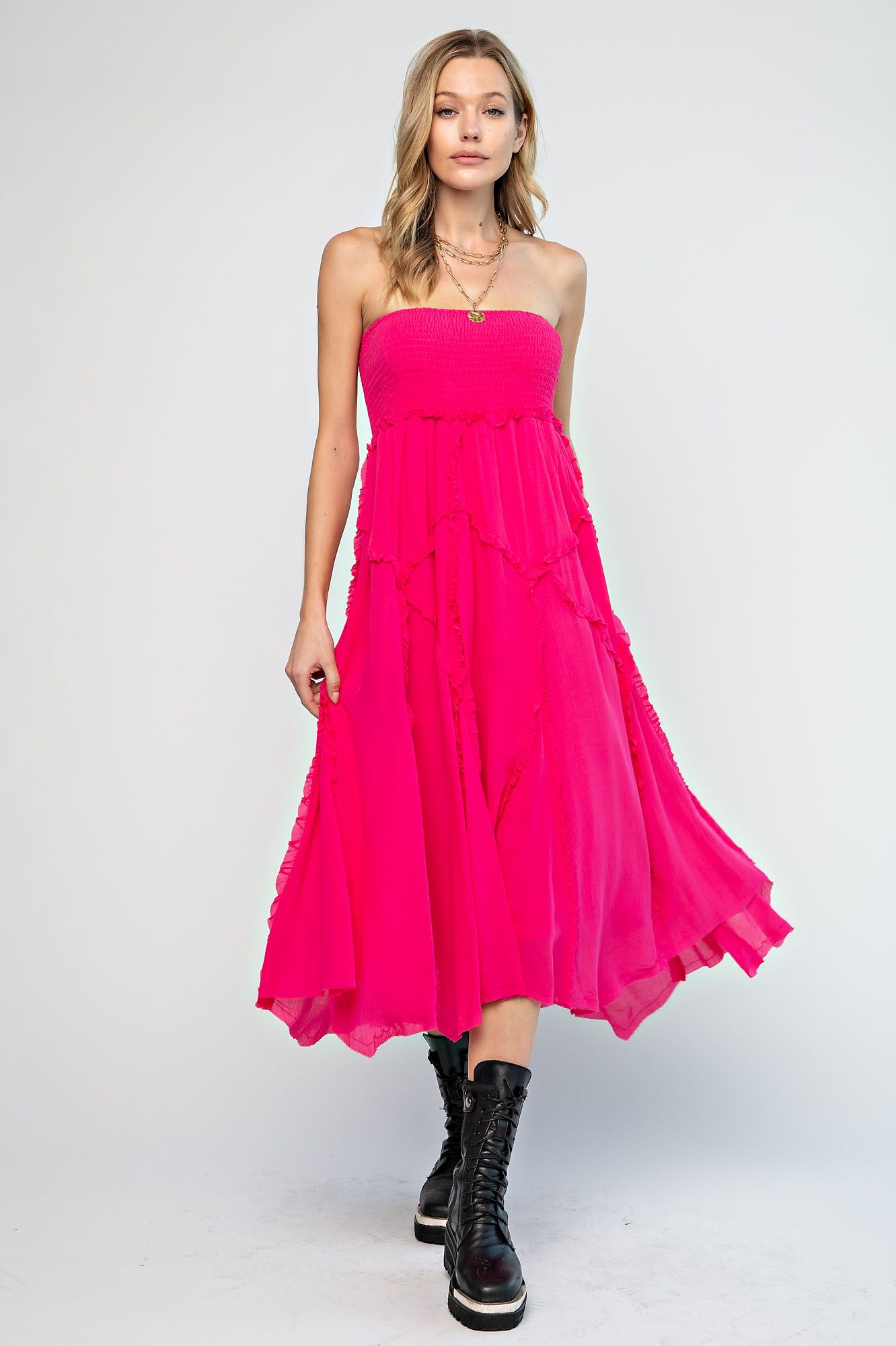 Ladies Rayon Gauze Ruffle Handkerchief Maxi Skirt/Tube Dress by Easel