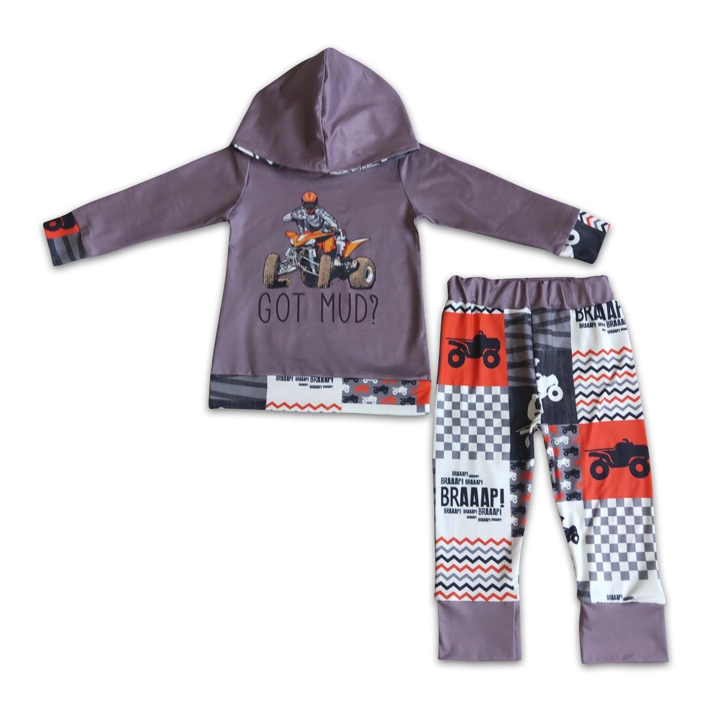 Boys "Got Mud" Hoodie and Patchwork Pants