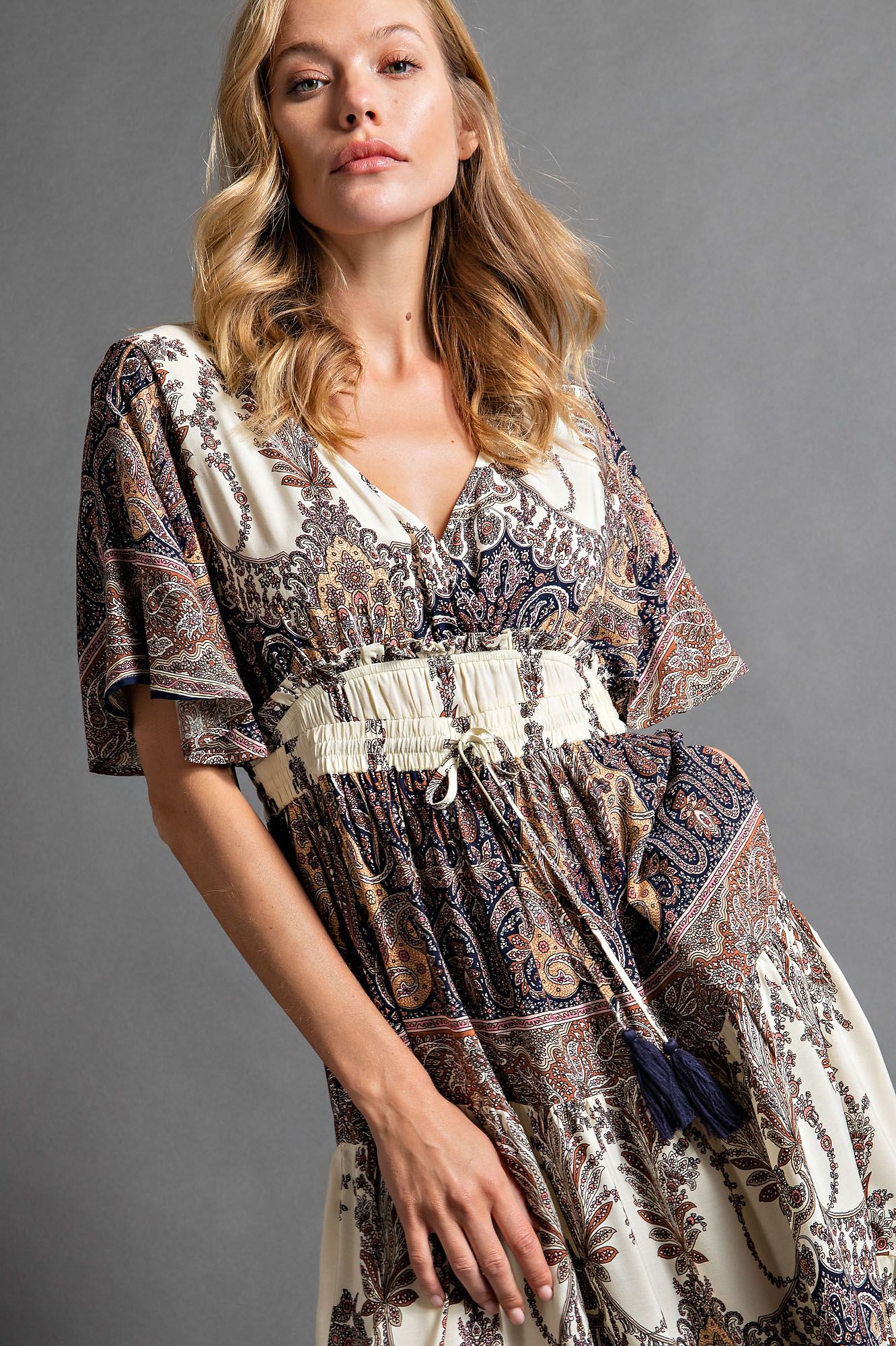 Ladies Wing Sleeves Printed Maxi Dress by Easel