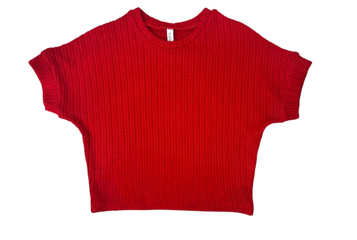 Girls Red Oversize Half-Sleeve Sweater by ML Kids