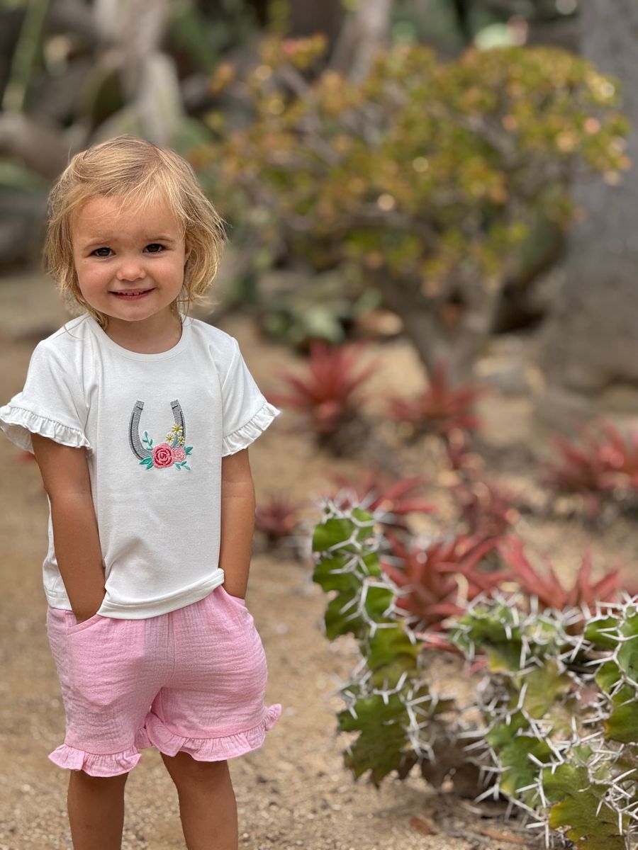 Girls Nina 2 Piece Shorts and Tee Set-Horseshoe