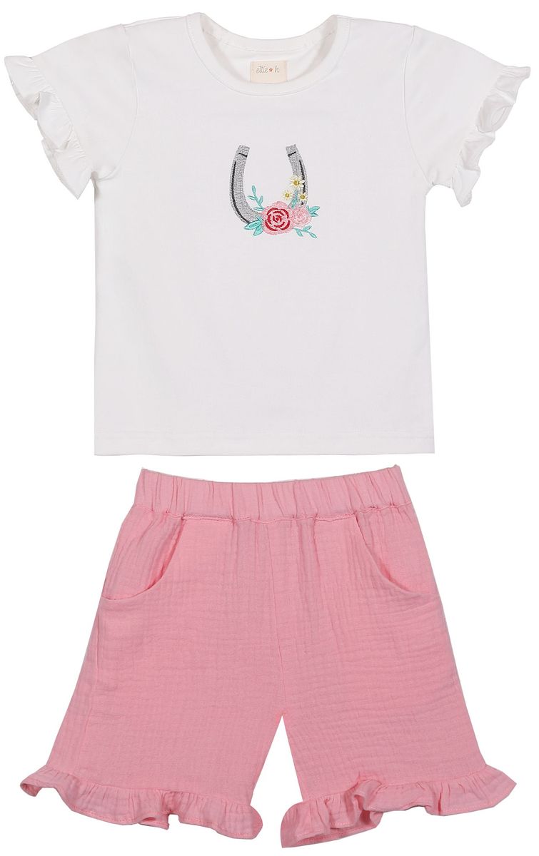 Girls Nina 2 Piece Shorts and Tee Set-Horseshoe
