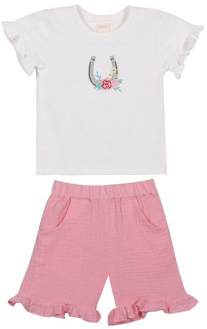 Girls Nina 2 Piece Shorts and Tee Set-Horseshoe