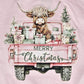 Girls Pink Highland Cow Christmas T-Shirt by ML Kids