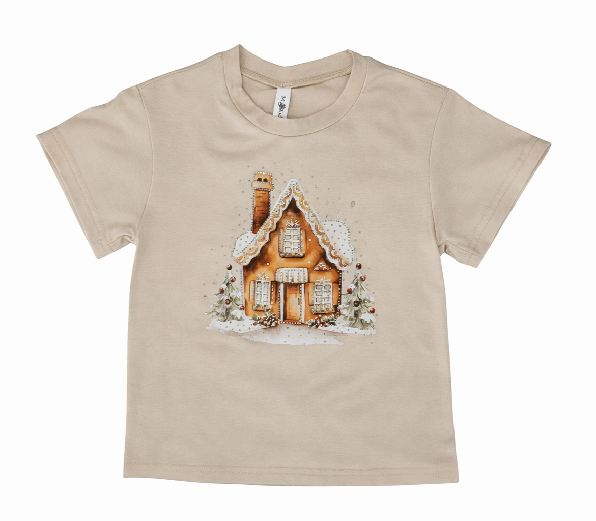 Girls Beige Gingerbread House T-Shirt by ML Kids