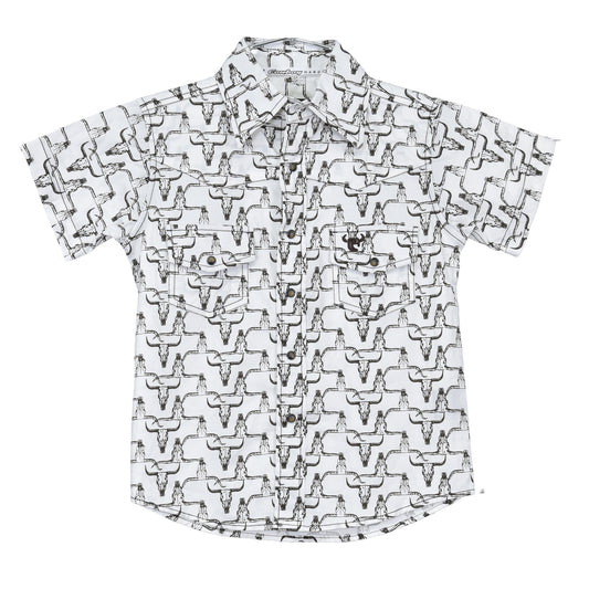 Boys Hombre Skull S/S Print, White/Brown by Cowboy Hardware