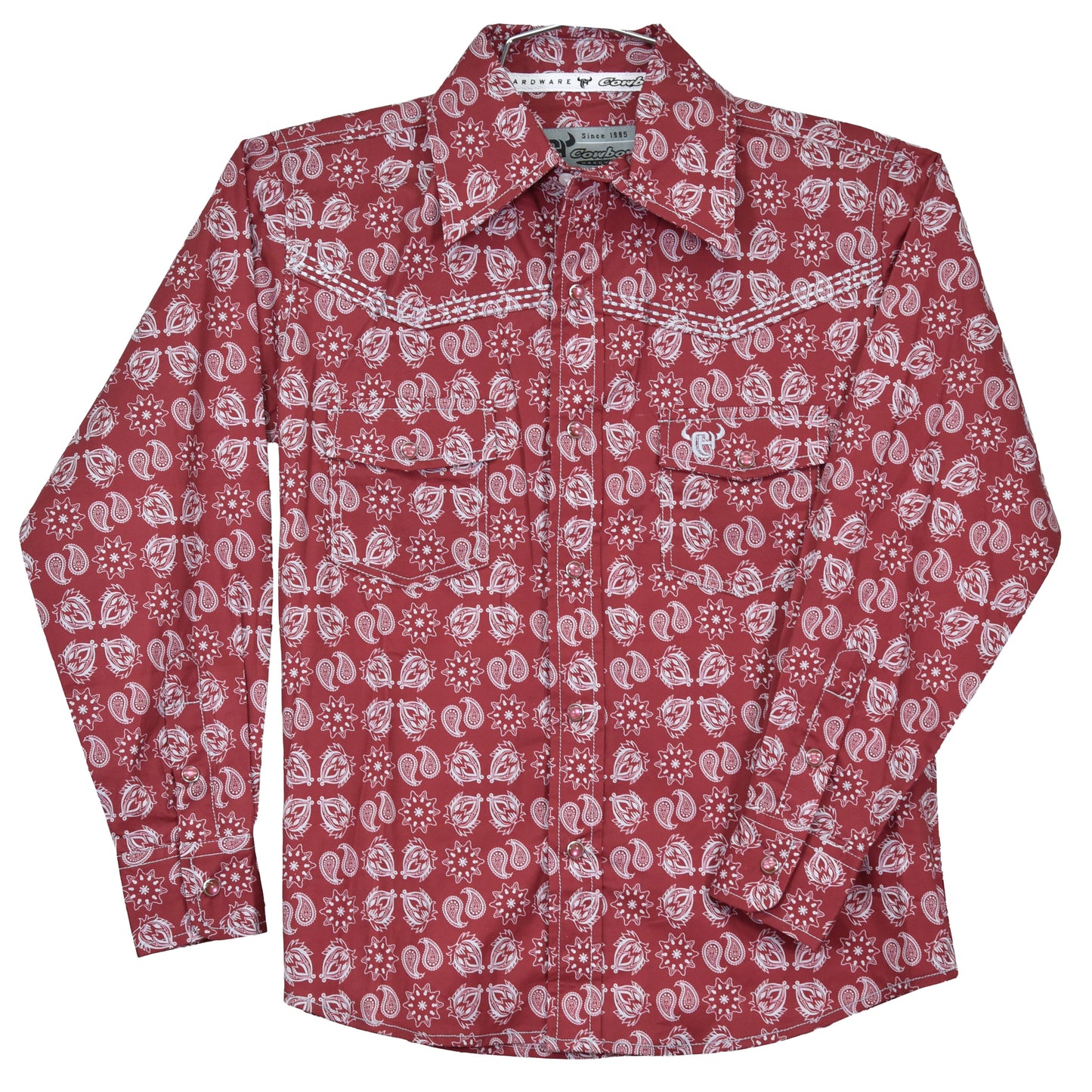 Boys Chili/Grey Acorn Paisley L/S Print Shirt by Cowboy Hardware