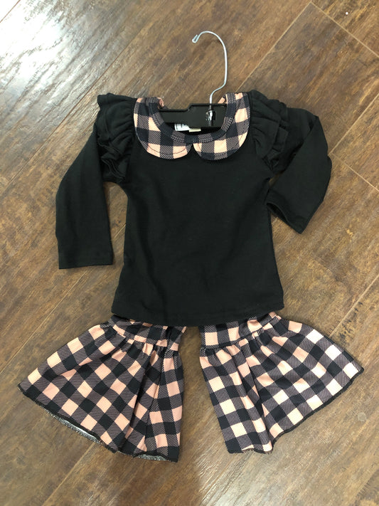 Girls Black Top w/Plaid Ruffle Pants by TwoCan
