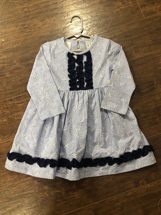 Girls L/S Blue Floral Dress with Navy Trim by Three Sisters