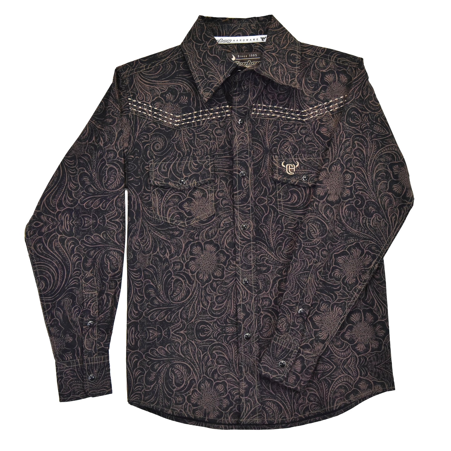 Boys Tooled Floral L/S Print Shirt by Cowboy Hardware