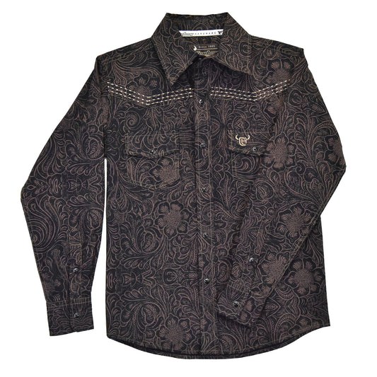 Boys Tooled Floral L/S Print Shirt by Cowboy Hardware