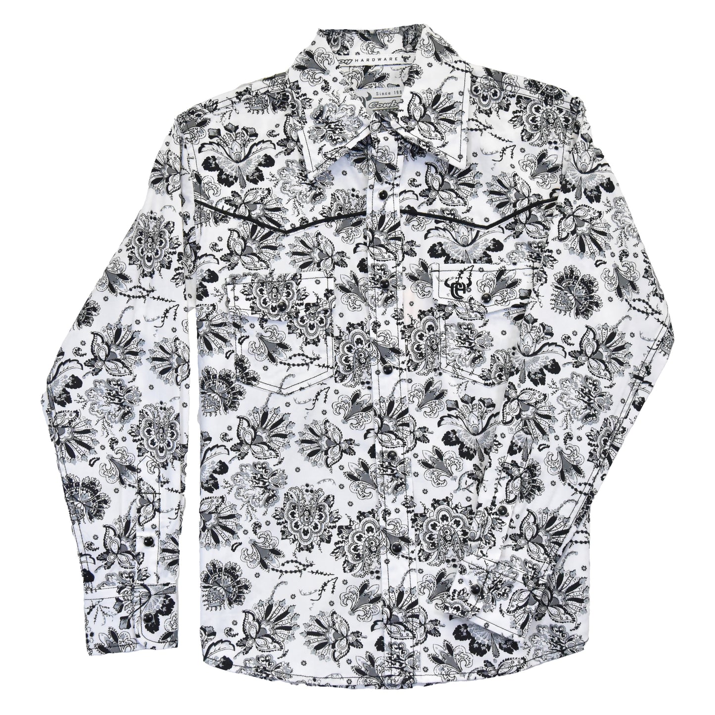 Boys White Peacock Paisley L/S Print Shirt by Cowboy Hardware