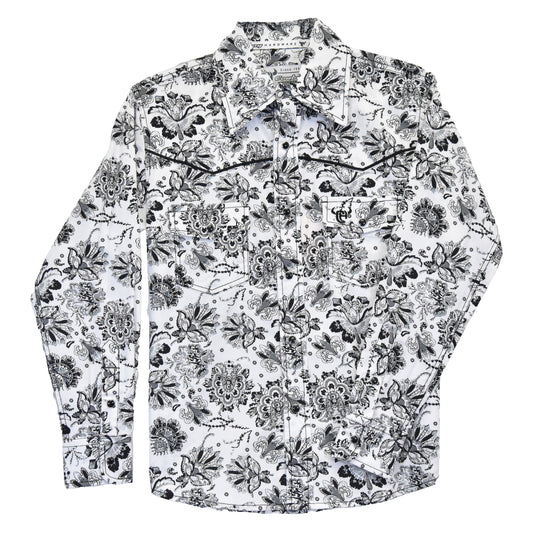 Boys White Peacock Paisley L/S Print Shirt by Cowboy Hardware
