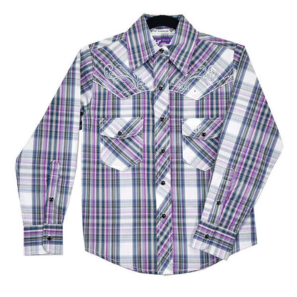 Girls Purple/White Dutton L/S Plaid Shirt by Cowboy Hardware