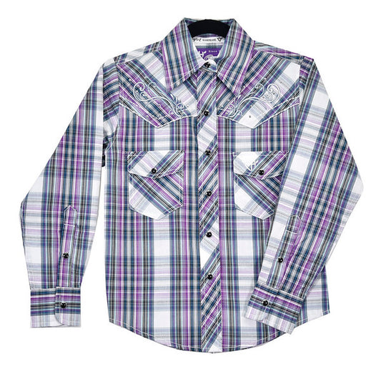 Girls Purple/White Dutton L/S Plaid Shirt by Cowboy Hardware