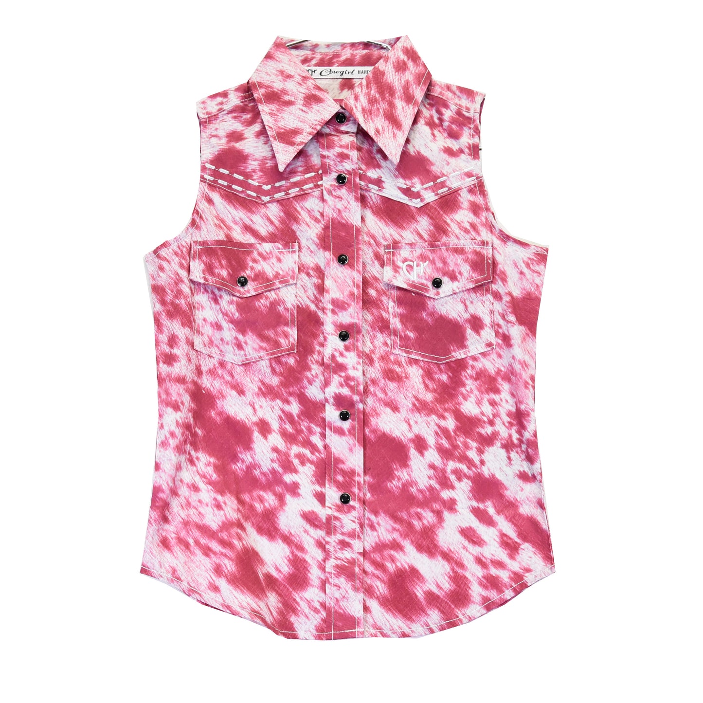 Girls Cowhide Sleeveless Print Shirt by Cowboy Hardware
