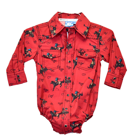 Boys Red Vintage Bronc L/S Print Shirt by Cowboy Hardware