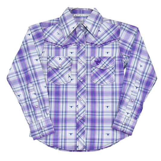 Girls Purple Skull Jacquard L/S Print Shirt by Cowboy Hardware
