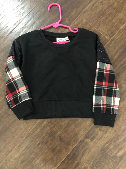 Girls Black Top w/Red/Black Plaid Sleeves by Grace & Emma
