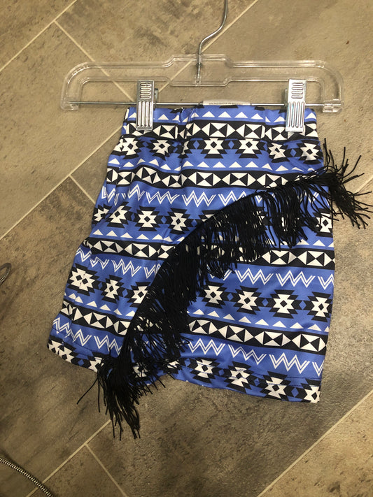 Girls Blue Aztec Long 3/4 Fringe Skirt by Shea Baby