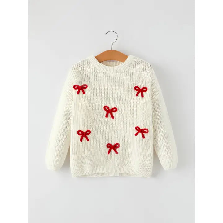 Girls Bow White Pullover Sweater by Riley Faith