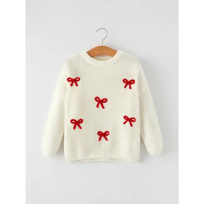 Girls Bow White Pullover Sweater by Riley Faith