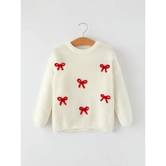 Girls Bow White Pullover Sweater by Riley Faith