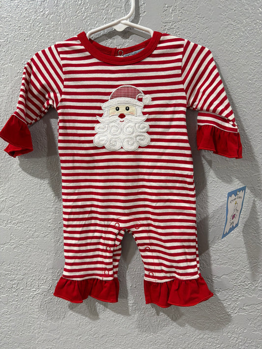 Girls Red and White Stripe Santa Romper w/Ruffle by Three Sisters