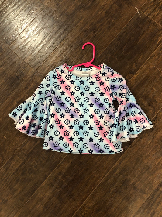 Girls Bias Stripe Knit Top with Bell Sleeves