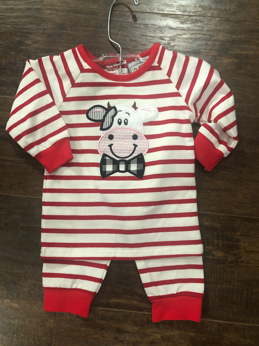 Boys 2 Pc Cow on Red and White Jogger Set by Three Sisters