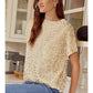 Ladies Jodifl Metallic Leopard Print Knit Top With Mock Neck and Kimono Sleeves-Ivory