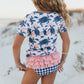 Girls Navy & Pink Sea Turtle Rash Guard Ruffle Swimsuit