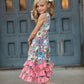 Girls Pastel Pink Floral 3 Ruffle Spring Summer Easter Dress