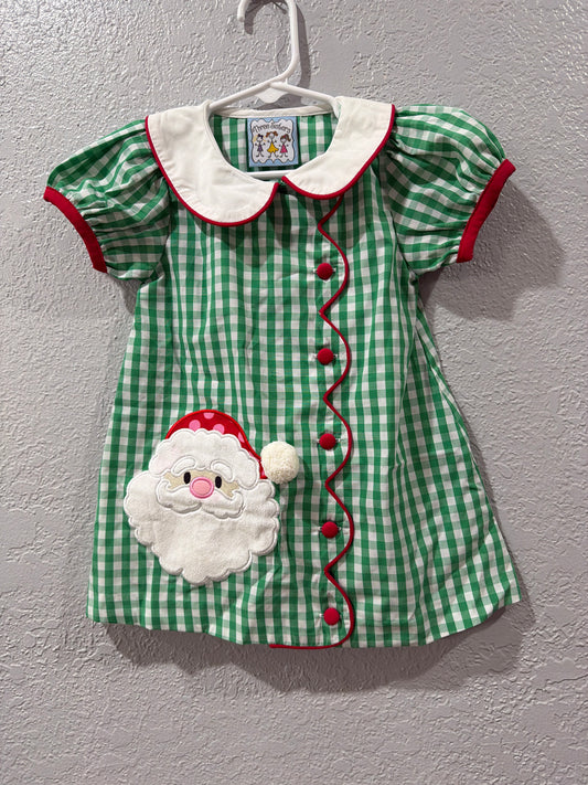 Girls Green Check Santa Dress by Three Sisters