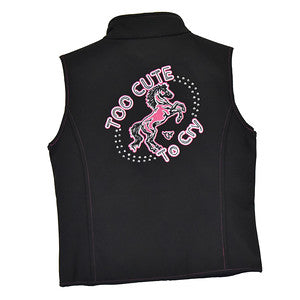 Girls Black Too Cute to Cry Poly/Shell Vest by Cowboy Hardware
