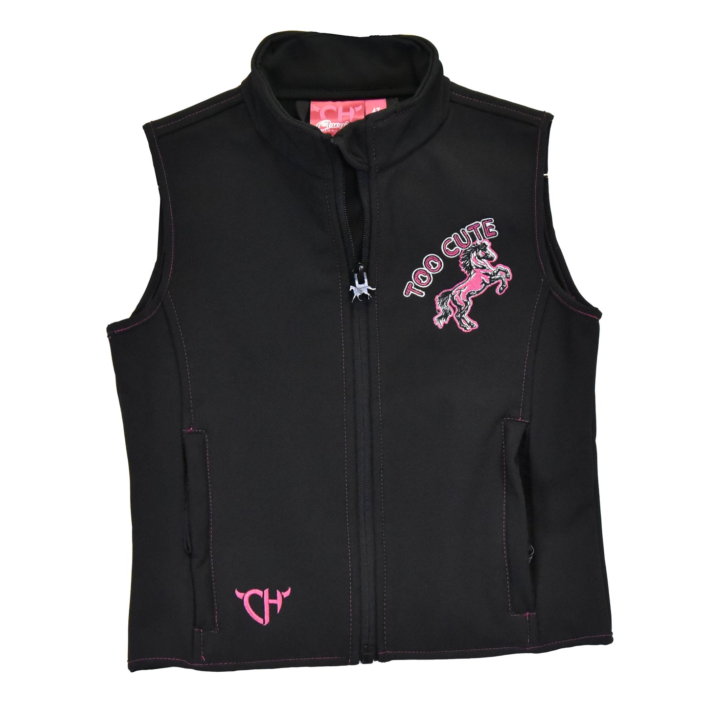 Girls Black Too Cute to Cry Poly/Shell Vest by Cowboy Hardware
